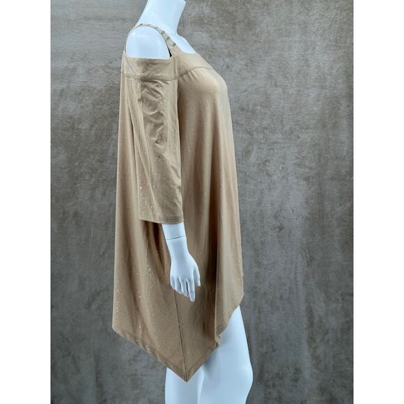 Roamans Top Womens 18 20 Tan Tunic Cold Shoulder Sparkle Embellished Party NYE - Picture 4 of 11